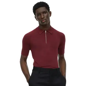 도매 하이 스트리트 패션 남성 적갈색 색상 맞는 캐주얼 폴로 T 셔츠 턴 다운 칼라와 짧은 소매