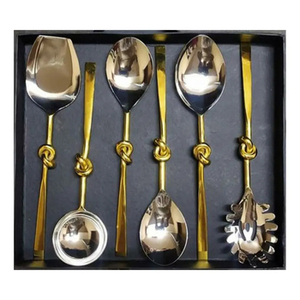 Juego de cubiertos de acero inoxidable con mango de nudo, para servir pasta, elegante vajilla plateada para postres. - Product Image 1