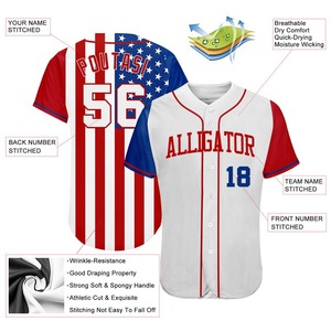 Maillot de baseball authentique avec drapeau américain 3D blanc-rouge personnalisé - Product Image 3