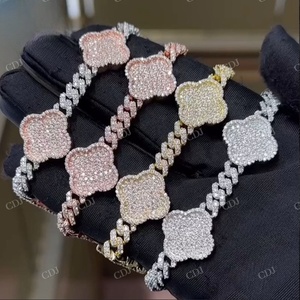 Plata esterlina chapada en oro VVS Moissanite totalmente helado Hip Hop pulsera de cadena cubana Venta caliente Joyería de diamantes para mujer - Product Image 2