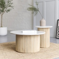 Table basse extensible en bois de manguier avec plateau en pierre et bois, design flûte, mobilier scandinave moderne pour la maison
