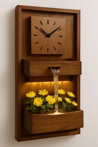 Décor mural en bois avec styles croisés animaux anges sculptés avec horloge fleur jaune cascade fontaine pierre matériel - Product Image 6