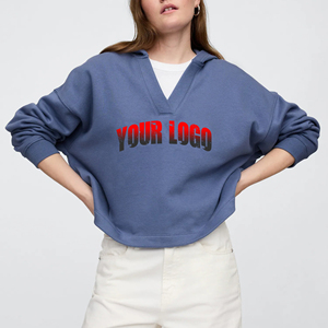 Nouveau à la mode femmes poids lourd 100% coton sweats à capuche pulls 3D broderie hiver couleur unie coupe ample personnalisé imprimé - Product Image 1