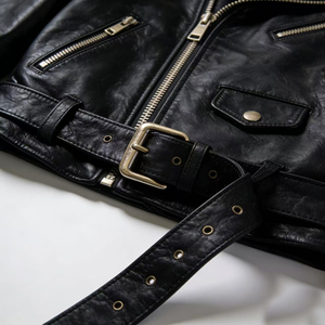 Chaqueta de Motociclista de Cuero Genuino para Hombre, Corte Ajustado, Cierre de Cremallera Corta, Cuello Camisero, Prenda Exterior de Cuero Personalizada - Product Image 4