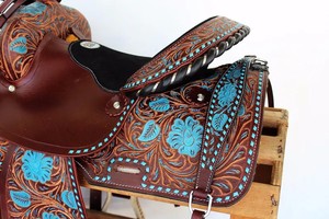 Selle sans arbre Selle de cheval en cuir occidental de qualité supérieure avec ensemble de clous de cheval assortis Selle d'endurance en cuir véritable - Product Image 6