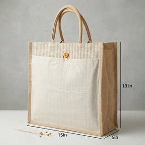 Naturetote 350 GSM Jute Cotton <b>Tote</b> <b>Bag</b> <b>Medium</b> Size 13x15x5in Hand Length Handle Shoulder Closure Advertising Gift for Groceries - Product Image 2