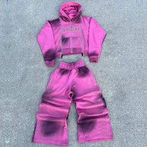 Survêtements brodés en nylon personnalisés, survêtements deux pièces pour hommes, ensembles de pantalons évasés, survêtements à capuche, survêtements pour hommes - Product Image 6