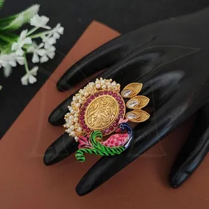 Antique Brass Jewelry Rajwadi Polish Party Wear Peacock Design Beautiful Fancy Adjustable Fashion Jewelry Antique Finger Ring