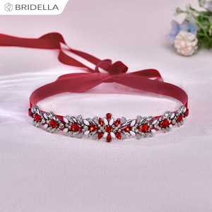 Bridella BS476R Red Rhinestone Adjustable Fit <b>Wedding</b> <b>Belt</b> for <b>Weddings</b> Proms & Formal Events - Product Image 2