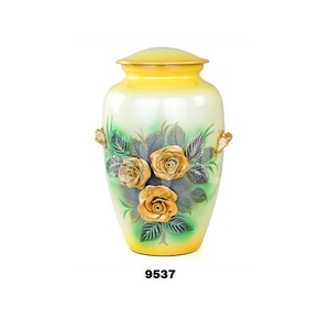 11 3D Carved Decorative Flowers Aluminum Metal Cremation <b>Urns</b> for Human Ashes Hand-Crafted <b>Large</b> <b>Urn</b> for Adult Ashes Yellow Rose - Product Image 1