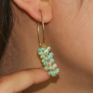 Pendientes de racimo con cuentas de ópalo verde Natural de Plata de Ley 925 hechos a mano estilo gancho francés joyería de piedra natal para mujer boda - Product Image 3