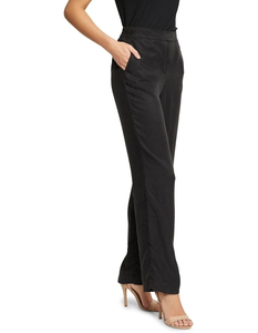 Pantalon de style moderne pour l'été en poches latérales à taille élastique noire et jambe droite coupe décontractée et pantalon conçu pour les femmes - Product Image 4
