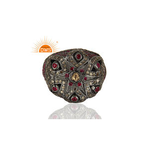 Ensemble rubis et pavé Bague en diamant Grossiste de bijoux Designer en argent sterling plaqué rhodium Bague antique Fournisseur de bijoux - Product Image 2