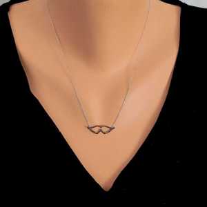 Collar de Plata de Ley 925 con Alas de Ángel, Perla de Agua Dulce, Circonita, Baño de Rodio, Forma Geométrica, Oro Rosa, Tema Cristiano - Product Image 1