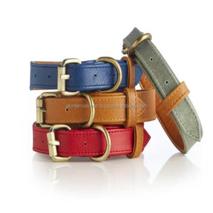 Collar de perro de cuero genuino hecho a mano con relleno y costuras coloridas para perros de todos los tamaños con accesorios de latón ajustable sólido - Product Image 6