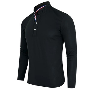 Polo informal de negocios de 100% algodón para hombre con cuello Henry, manga larga con patrón sólido para primavera y otoño - Product Image 1
