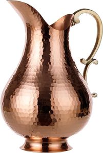 Pichet en cuivre martelé classique avec bord poli et poignée dorée pour une hydratation domestique haut de gamme - Product Image 3