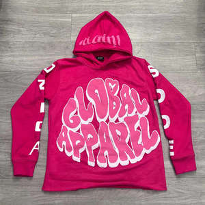 High Quality Cut and Sew <b>Pink</b> <b>Hoodie</b> Streetwear Cotton Heavyweight Oversized French Terry Cropped - Product Image 1