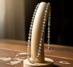 Women's 18-Inch Silver 925 Necklace Healing Natural Labradorite Stone Beaded Hand Knotted Design <b>Freshwater</b> Trendy Fashion - Product Image 1