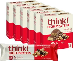 think! Protein <b>Bars</b>, High Protein <b>Snacks</b>, Gluten Free, Kosher Friendly, Chunky Peanut Butter 2.1 Oz per <b>Bar</b>, 30 Count - Product Image 1