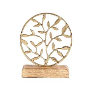 Modern Classic Design <b>Gold</b> Plated Showpiece <b>Tree</b> Home Decorative Round Tabletop with Wooden Base for Diwali & Birthday Occasions - Product Image 2