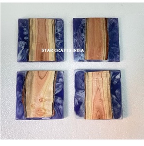 Newest Beset Design Mango Wood Epoxy Resin 4 Pcs <b>Set</b> <b>Square</b> Wooden Coaster Wooden Holder Quality Handicrafts Kitchen Blanks - Product Image 5
