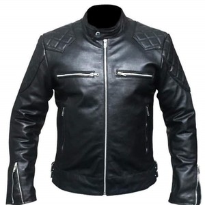 Veste de moto personnalisée imperméable et coupe-vent, tendance, populaire, col rond, en cuir véritable noir pour hommes, Pakistan - Product Image 1