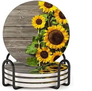 Personnalisé À La Main 4Pcs Un Ensemble en bois Coaster Avec Fer Stand Pour Cuisine Thé Café Tasse Table Décoratif Coaster - Product Image 6