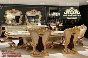 Conjunto de muebles de comedor de aspecto moderno de lujo, conjunto de mesa de comedor de 6 plazas con aspecto francés, mobiliario de comedor tallado de lujo moderno - Product Image 2