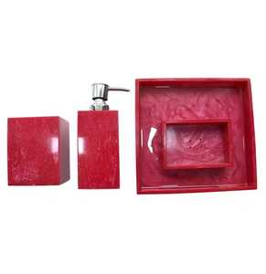 Juego de Baño Moderno de Resina Roja, Cinco Piezas, Dispensador de Jabón, Portacepillos de Dientes, Bandeja, Fácil de Limpiar, Impermeable, Ecológico - Product Image 4