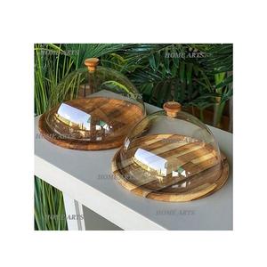 Juego de 2 servidores de pasteles de diferentes tamaños con cúpula de forma redonda Servidor de postres de madera con cúpula acrílica a granel - Product Image 6