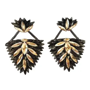 Triangle Shape Evening Party Wear Handmade Fashion Jewelry 7 cm Chandelier Style Black and Gold Earrings at Best Price
