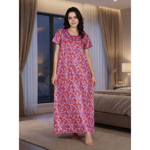 Chemise de nuit Evolve pour femme 100 % coton, broderie imprimée, manches courtes, longueur mi-longue, poches latérales, popeline douce tissée - Product Image 2