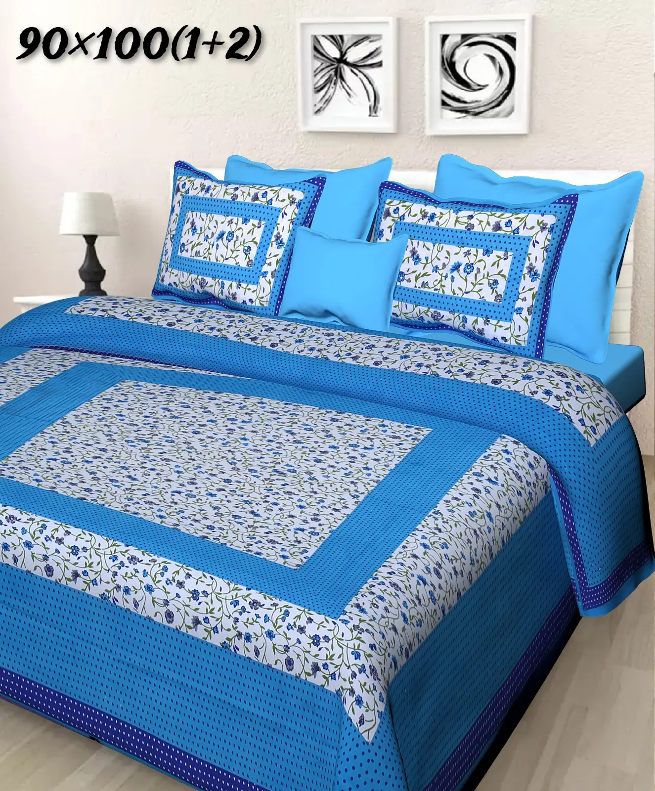 Jaipuri 디자인 수제 침구 침대 시트 면 침대 크기 핸드 블록 인쇄 침대 커버 세트 도매 인도 침대 시트