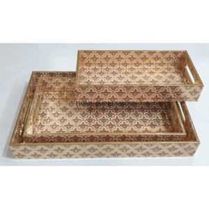 Fancy Unique Designer New Pattern Arrival Eye Catching Look Set of 3 Wooden Made <b>Tray</b> Home and Hotels Table Centerpiece Supplies - Product Image 5