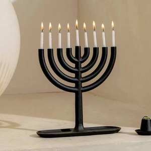 Indian <b>Black</b> Home Decorative Menorah Candle Stand Powder Coated with Customizable Christmas Design for Year-Round Use - Product Image 1