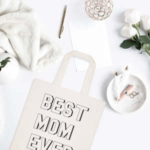 Modern Best Mom Ever Cotton Canvas Tote Bag with Open Closure Solid Color Pattern - Product Image 3