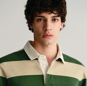 Polo de rugby informal a rayas para hombre, manga larga, duradero, transpirable, uso diario, trajes deportivos, estampado de patrón sólido Plus - Product Image 3