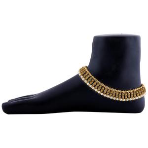 Chaîne de cheville pour femme en alliage plaqué rhodium imitation perles Kundan, style indien classique et tendance, pour mariage et fête traditionnelle - Product Image 4