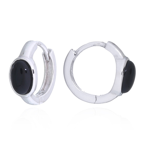 Aros de Plata de Ley con Incrustaciones Ovaladas de Ágata Negra Sofisticada - Product Image 1