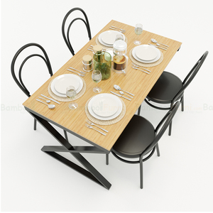 BFBA016-140x80cm Modern Industrial <b>Dining</b> <b>Table</b> Bamboo <b>Wood</b> with X-Shaped Legs Assembled and <b>Extendable</b> for Home Office Use - Product Image 3