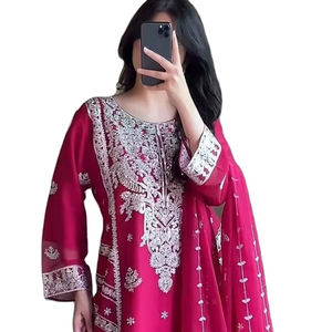 Présentation de la dernière création : magnifique salwar kameez de style télévisé avec travail de séquence de 5 mm, couleurs vives, avec bordure en dentelle et ensemble dupatta - Product Image 1