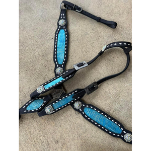 Juego de Cabezada Occidental Pintada a Mano en Cuero Vacuno 100% de Primera Calidad, Hecho a Medida, con Collarín, Fabricante - Product Image 1