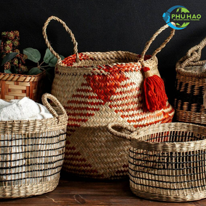 Cestas de vientre de hierba marina encantadoras de primera calidad con asas perfectas para exhibición de frutas, Cocina, Organización del hogar, organizador de lavandería - Product Image 3