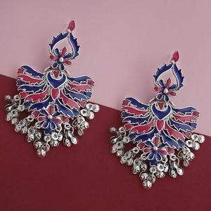 Tip Top Fashions Chapado en plata Azul Meenakari Afghani Colgante Candelabro Pendientes Estilo vintage con forma de borla 1314252A - Product Image 1