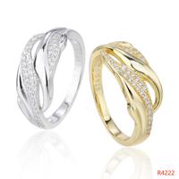 Bague en argent sterling 925 avec zircon, feuilles pavées et arcs torsadés polis, motif feuille croisée