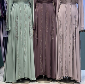 Wholesale Modest Dubai Beaded <b>Sequined</b> Long Sleeve Abaya Muslim Traditional Handmade Wedding Women Polyester Breathable V Neck - Product Image 5