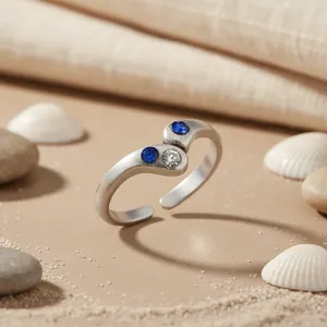 Anillo de Dedo de Plata de Ley 925 con Piedra Natural Azul, Diseño Geométrico, Hecho a Mano, Unisex, Ajustable, Hipoalergénico, Acabado Pulido, para Uso Diario - Product Image 2