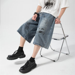Shorts en jean baggy d'été de qualité supérieure Conception personnalisée Logo brodé Décoration vintage Style décontracté Meilleurs vêtements de rue - Product Image 3