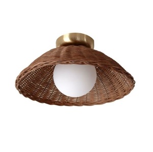 <b>Indoor</b> Farmhouse Style Rattan Wicker and Metal LED Hanging Wall <b>Light</b> with Natural Finish Customizable Size and Design - Product Image 3